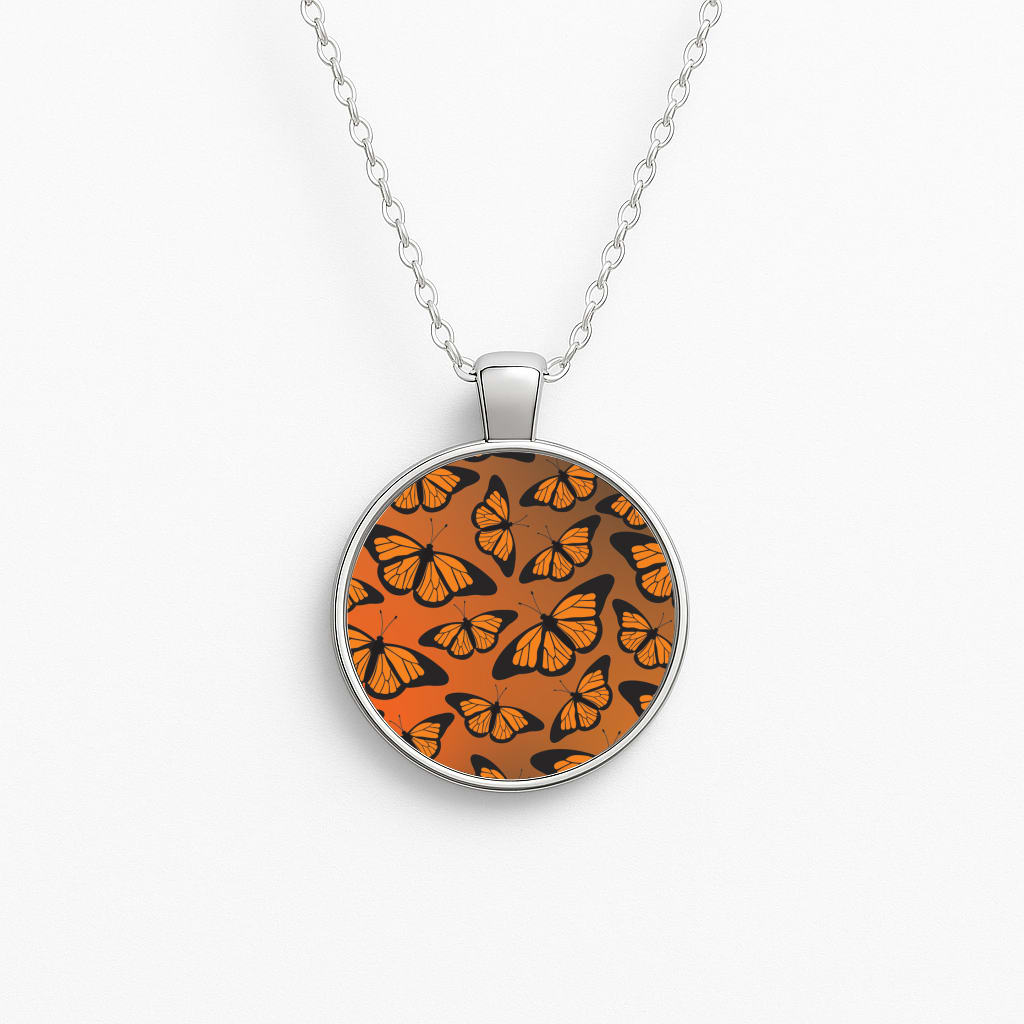 Orange Gradient Butterfly - Butterfly Patterns Circle Necklace