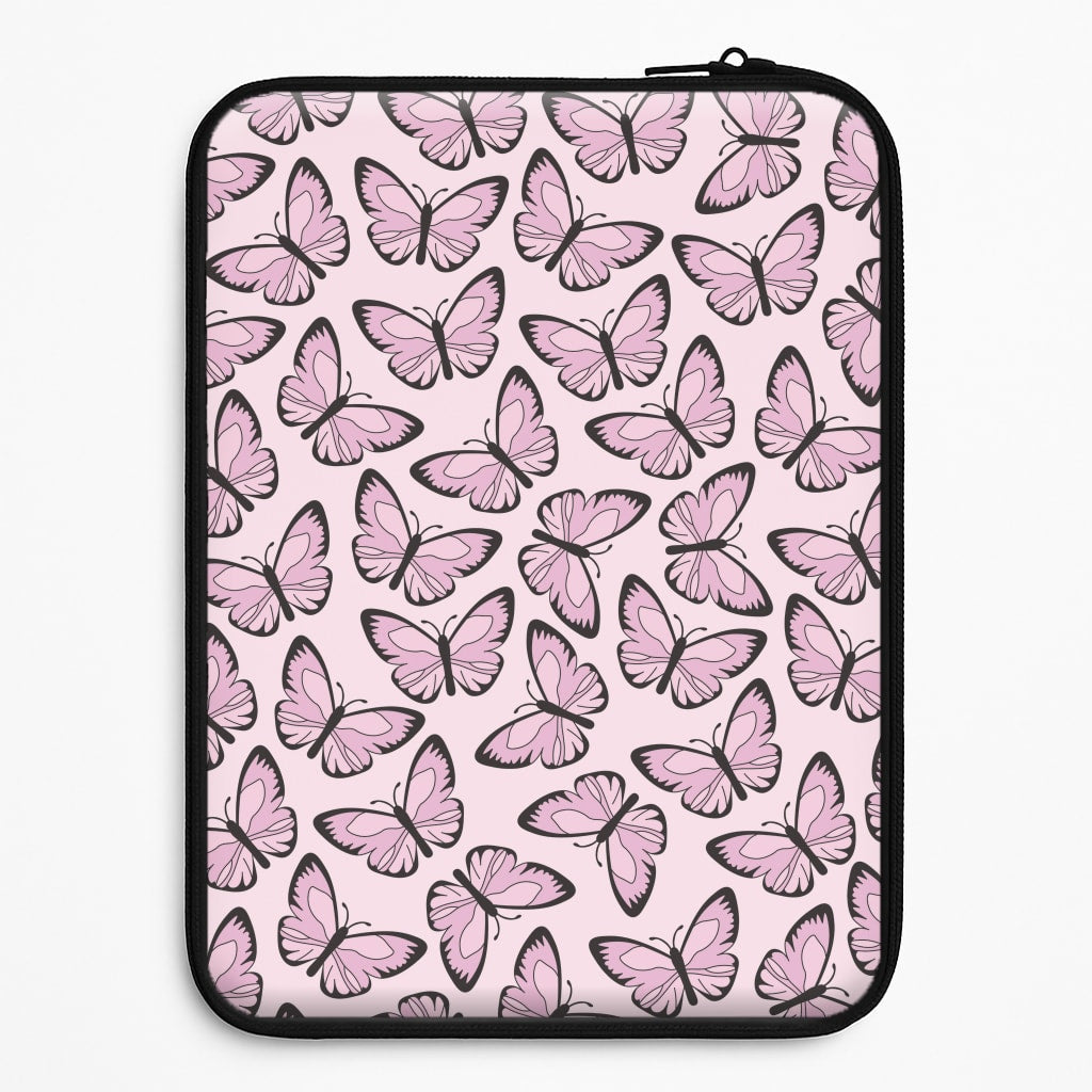 Pink And Black Butterfly - Butterfly Patterns Laptop Sleeve