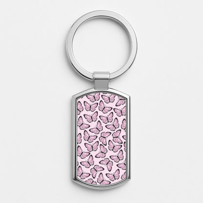 Pink And Black Butterfly - Butterfly Patterns Silver Keyring