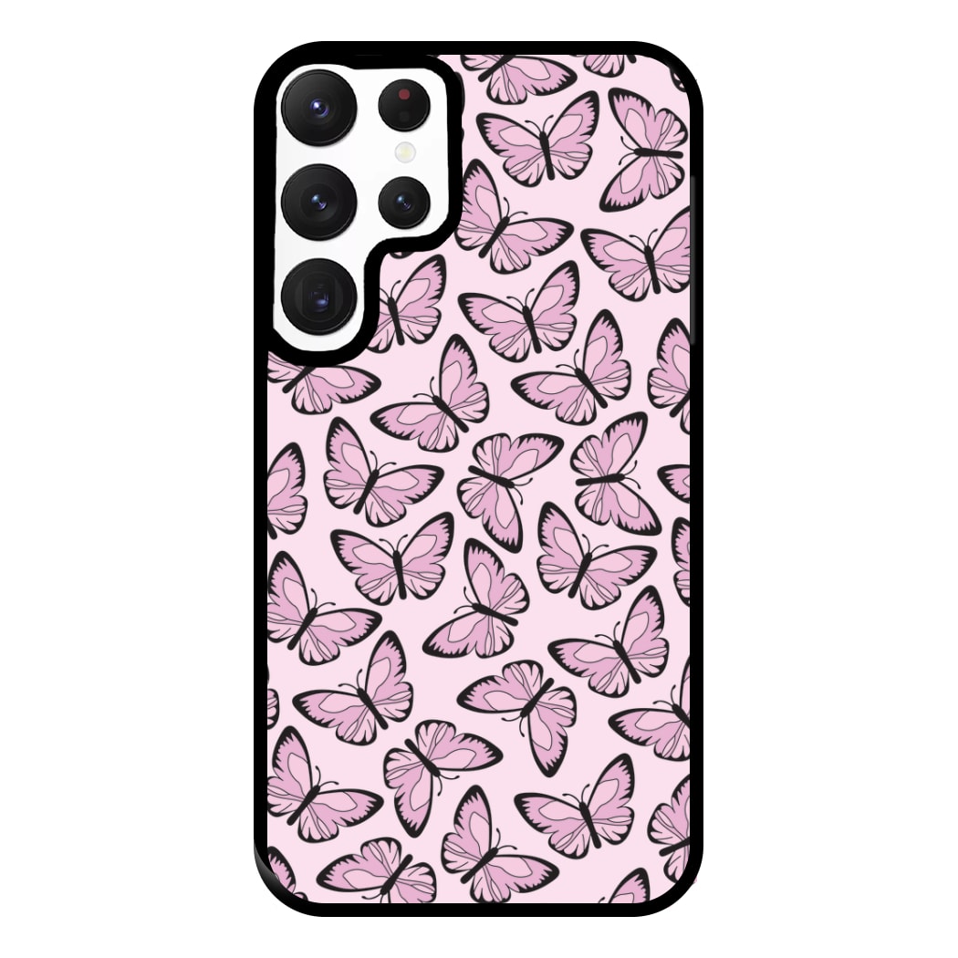 Pink And Black Butterfly - Butterfly Patterns Phone Case for Galaxy S22 Ultra