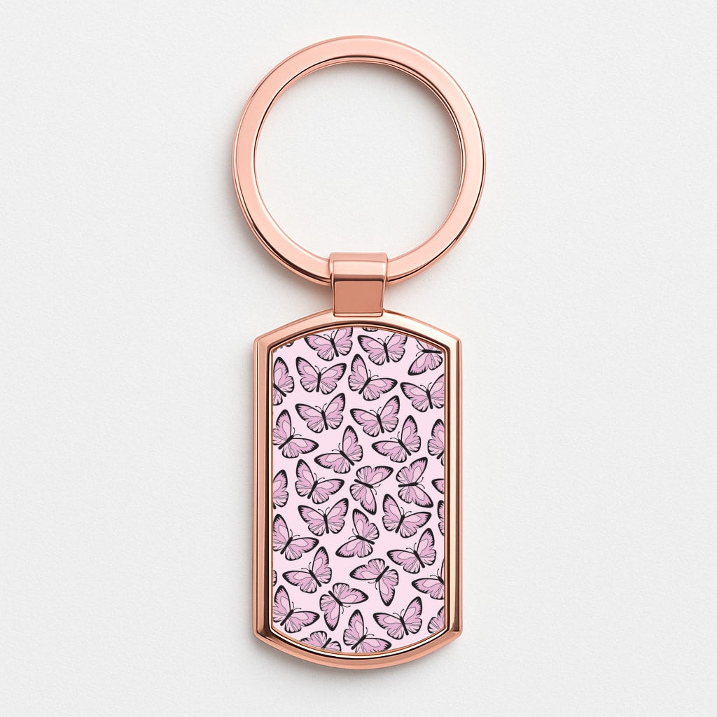 Pink And Black Butterfly - Butterfly Patterns Rose Gold Keyring