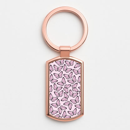 Pink And Black Butterfly - Butterfly Patterns Rose Gold Keyring