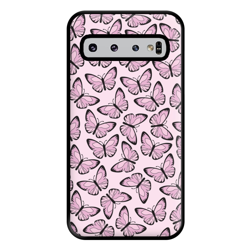 Pink And Black Butterfly - Butterfly Patterns Phone Case for Galaxy S10 Plus