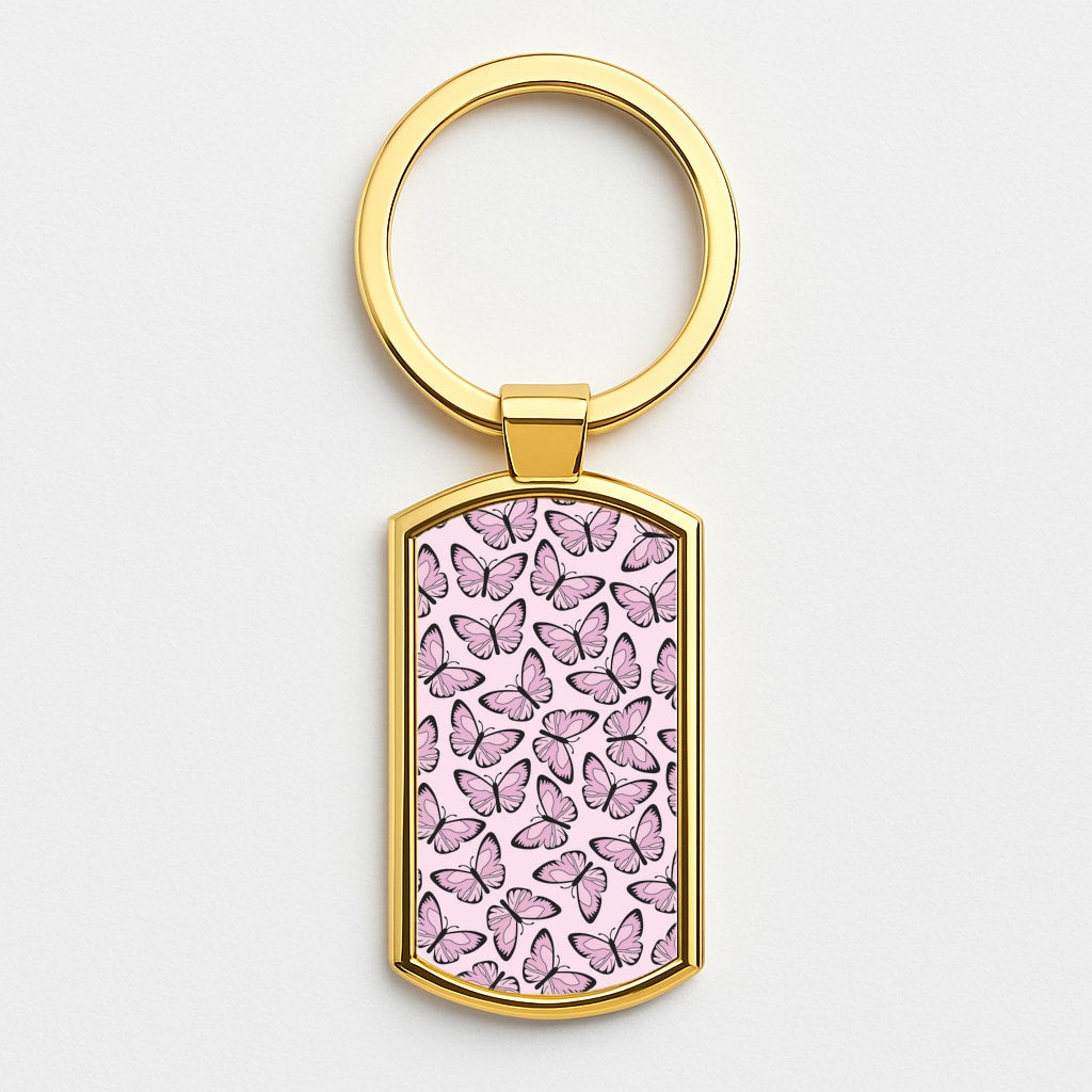 Pink And Black Butterfly - Butterfly Patterns Gold Keyring
