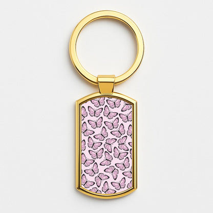 Pink And Black Butterfly - Butterfly Patterns Gold Keyring