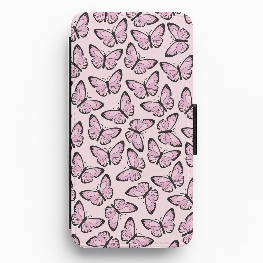 Pink And Black Butterfly - Butterfly Patterns Flip / Wallet Phone Case