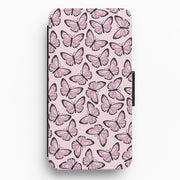 Pink And Black Butterfly - Butterfly Patterns Flip / Wallet Phone Case 1
