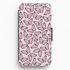 Pink And Black Butterfly - Butterfly Patterns Flip / Wallet Phone Case