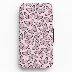 Pink And Black Butterfly - Butterfly Patterns Flip / Wallet Phone Case
