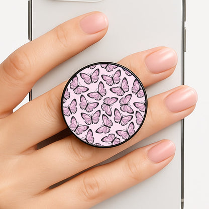 Pink And Black Butterfly - Butterfly Patterns Phone Grip