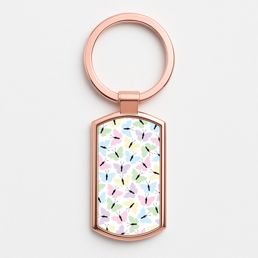 Multi Coloured Butterfly - Butterfly Patterns Rose Gold Keyring
