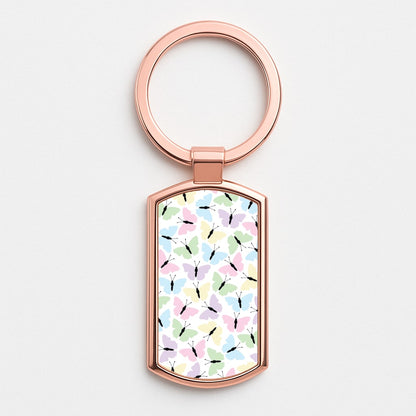 Multi Coloured Butterfly - Butterfly Patterns Rose Gold Keyring