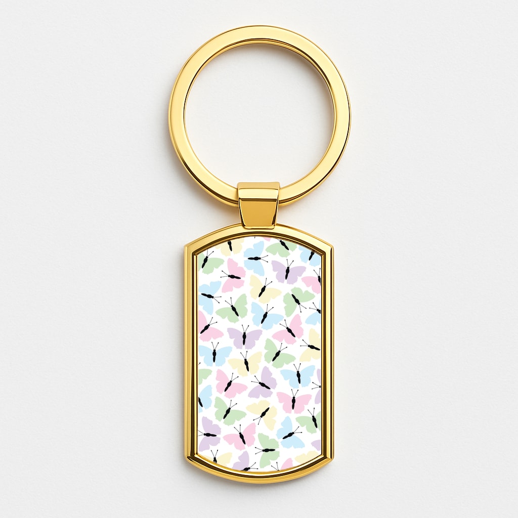 Multi Coloured Butterfly - Butterfly Patterns Gold Keyring