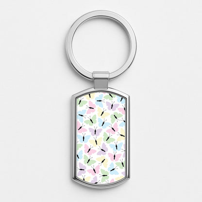 Multi Coloured Butterfly - Butterfly Patterns Silver Keyring