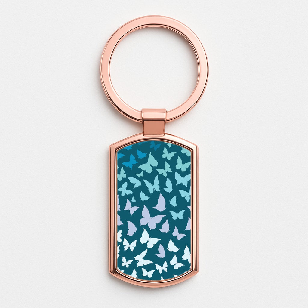 Blue Gradient Butterfly - Butterfly Patterns Rose Gold Keyring