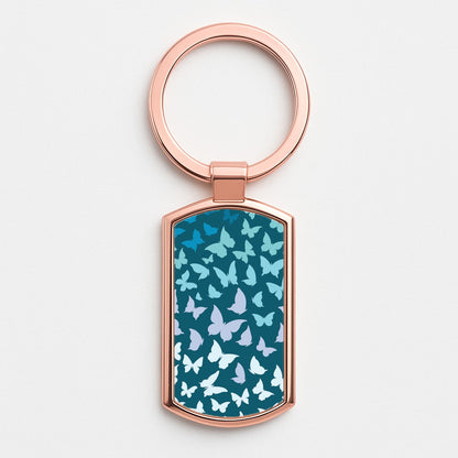 Blue Gradient Butterfly - Butterfly Patterns Rose Gold Keyring