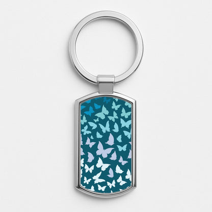 Blue Gradient Butterfly - Butterfly Patterns Silver Keyring