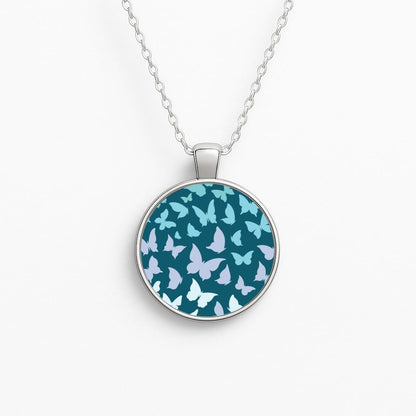 Blue Gradient Butterfly - Butterfly Patterns Circle Necklace