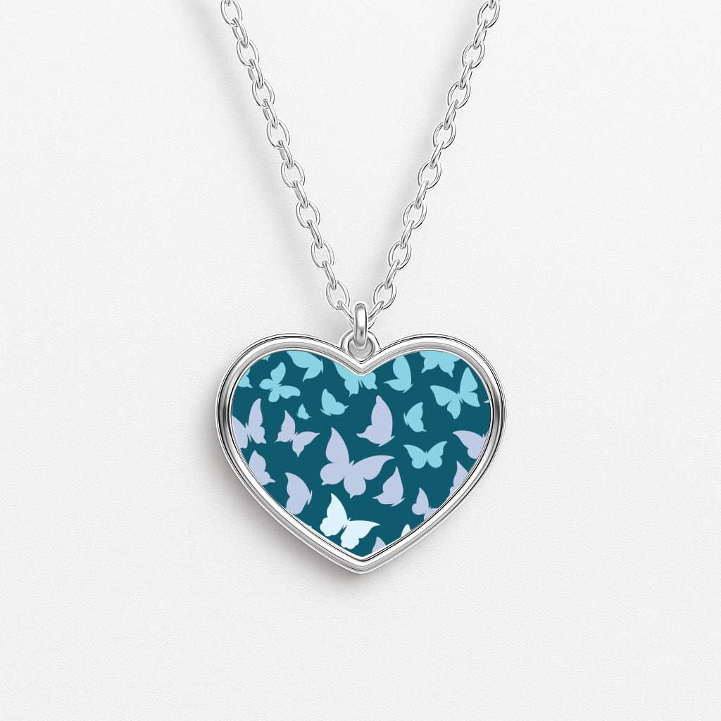 Blue Gradient Butterfly - Butterfly Patterns Heart Necklace