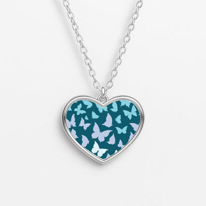 Blue Gradient Butterfly - Butterfly Patterns Heart Necklace