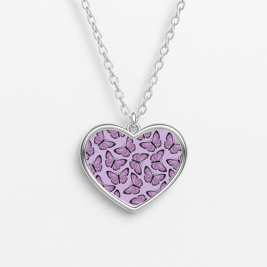 Purple Butterfly - Butterfly Patterns Heart Necklace