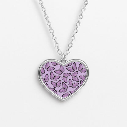 Purple Butterfly - Butterfly Patterns Heart Necklace