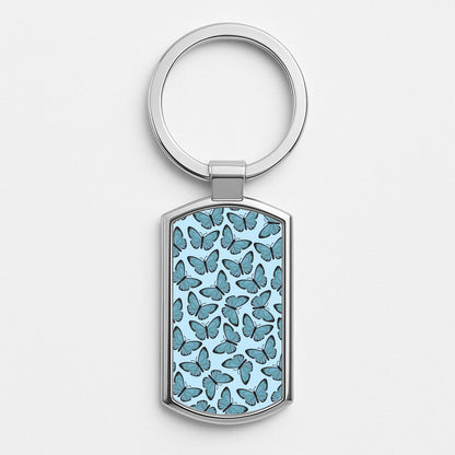 Blue Butterfly - Butterfly Patterns Silver Keyring