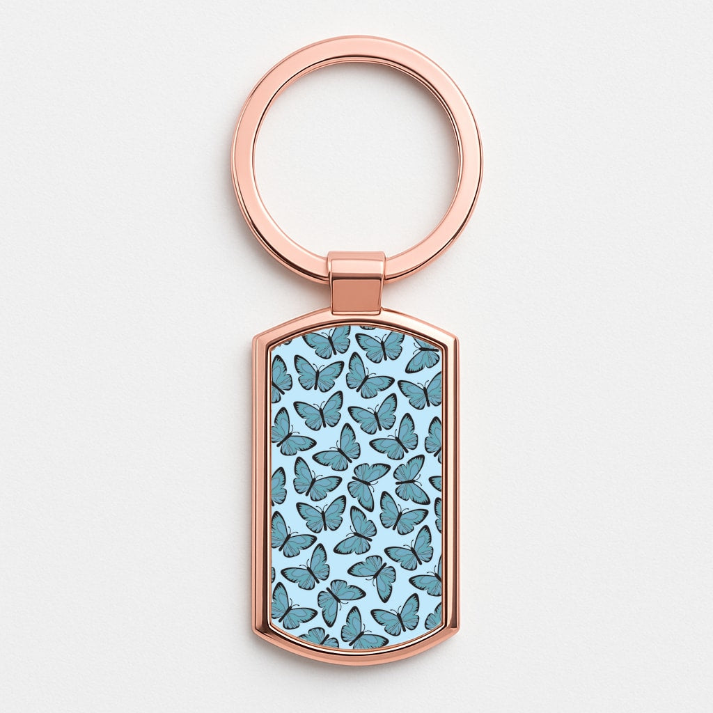 Blue Butterfly - Butterfly Patterns Rose Gold Keyring