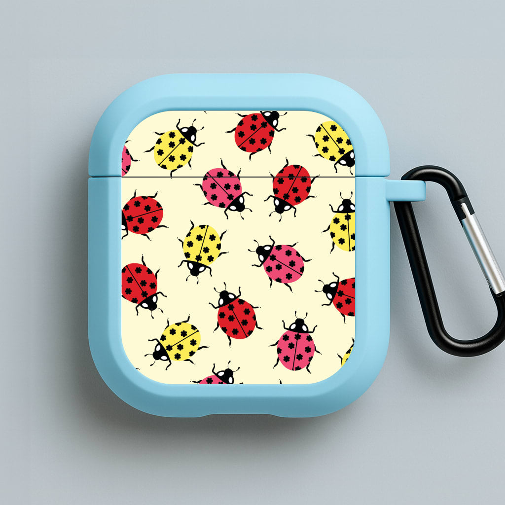 Ladybugs With Flower Spots Pattern Blue AirPods Case