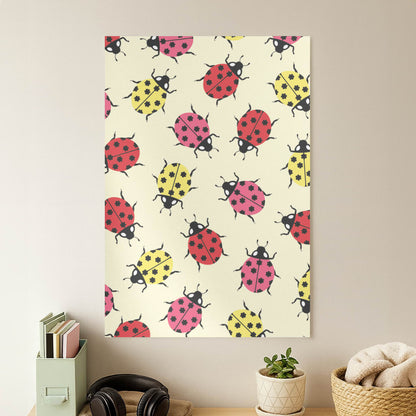 Ladybugs With Flower Spots Pattern Poster