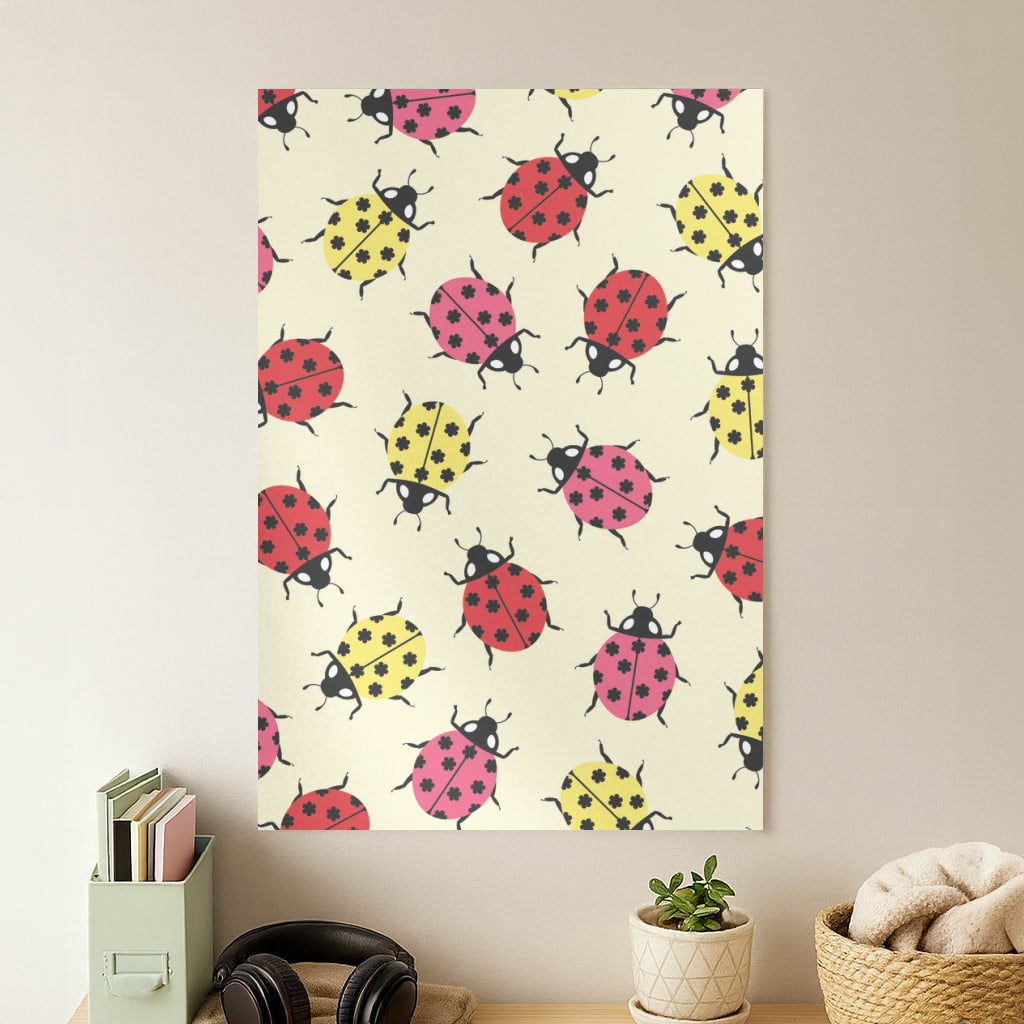 Ladybugs With Flower Spots Pattern Poster