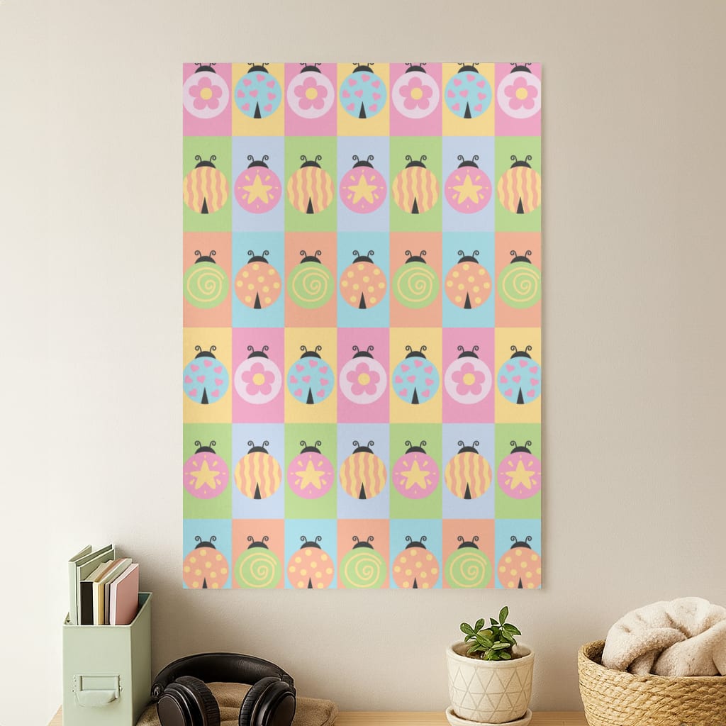 Cartoon Ladybugs Colourful Pattern Poster