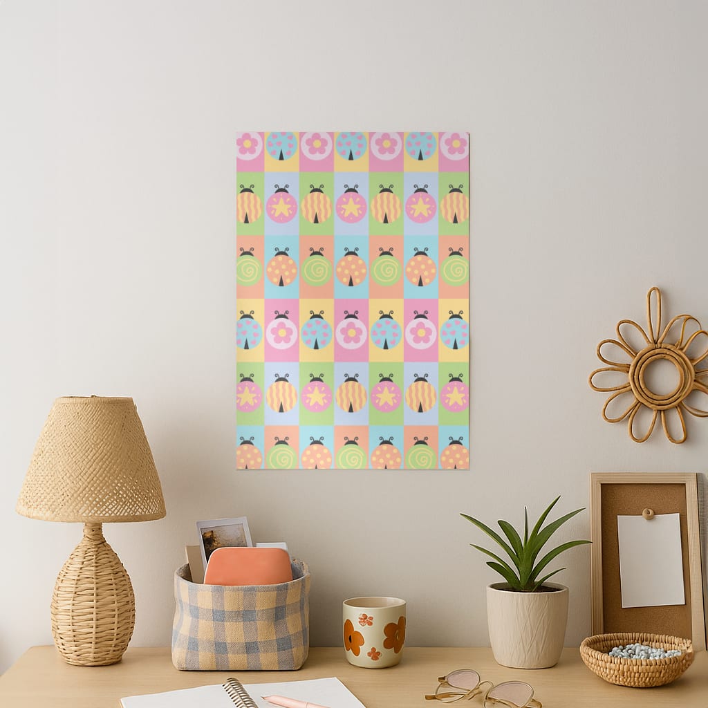 Cartoon Ladybugs Colourful Pattern Art Print