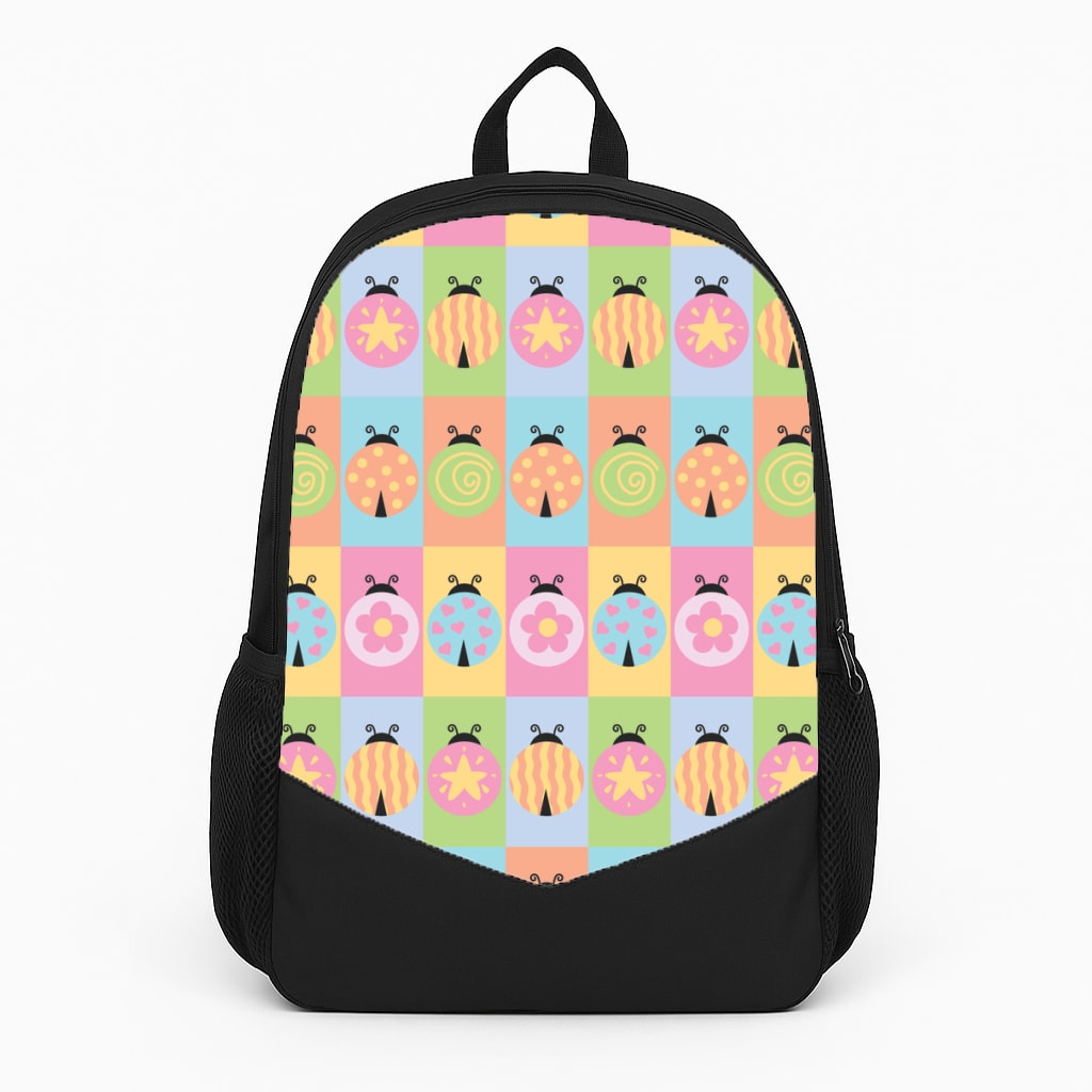 Cartoon Ladybugs Colourful Pattern Large Backpack
