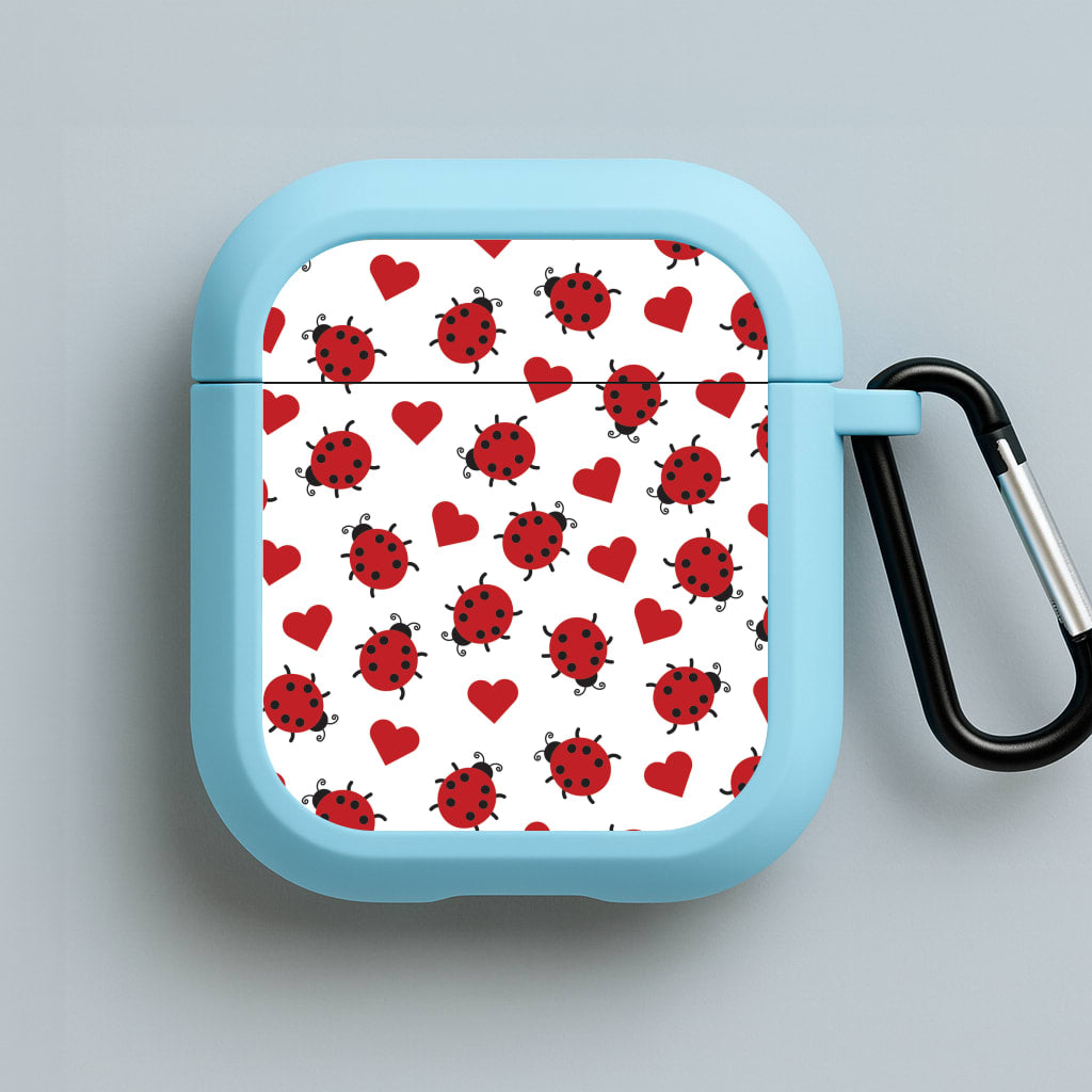 Ladybugs And Hearts Pattern Blue AirPods Case