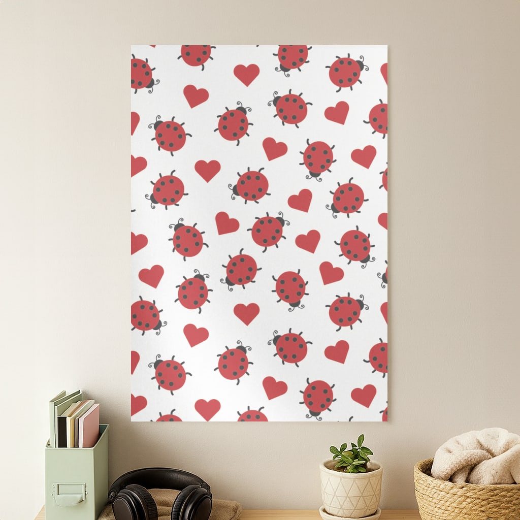 Ladybugs And Hearts Pattern Poster