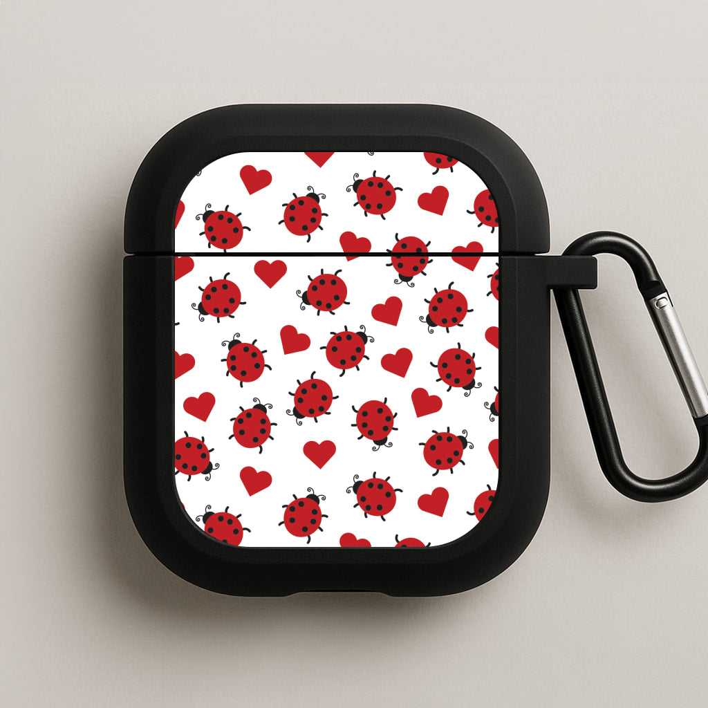 Ladybugs And Hearts Pattern AirPods Case