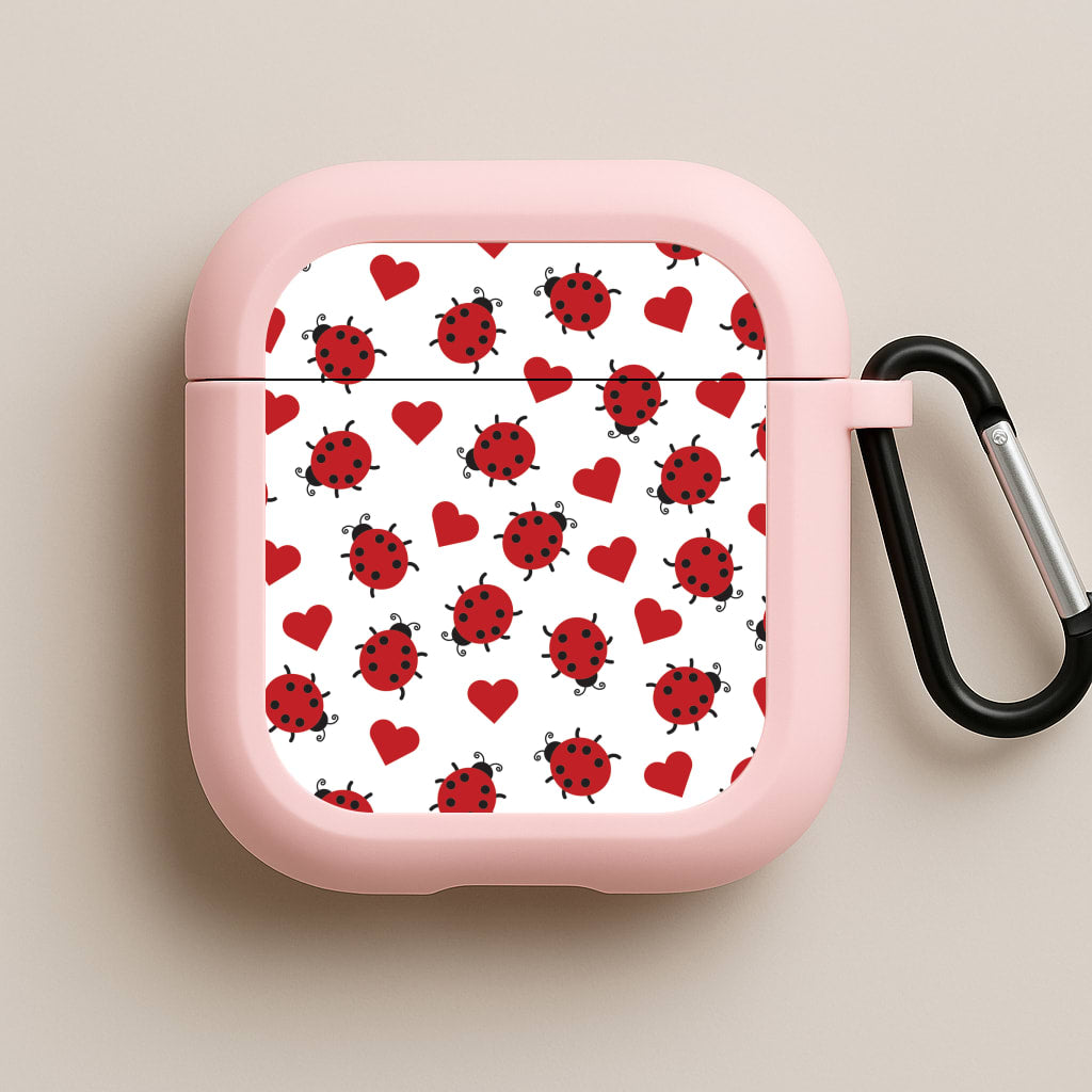 Ladybugs And Hearts Pattern Pink AirPods Case
