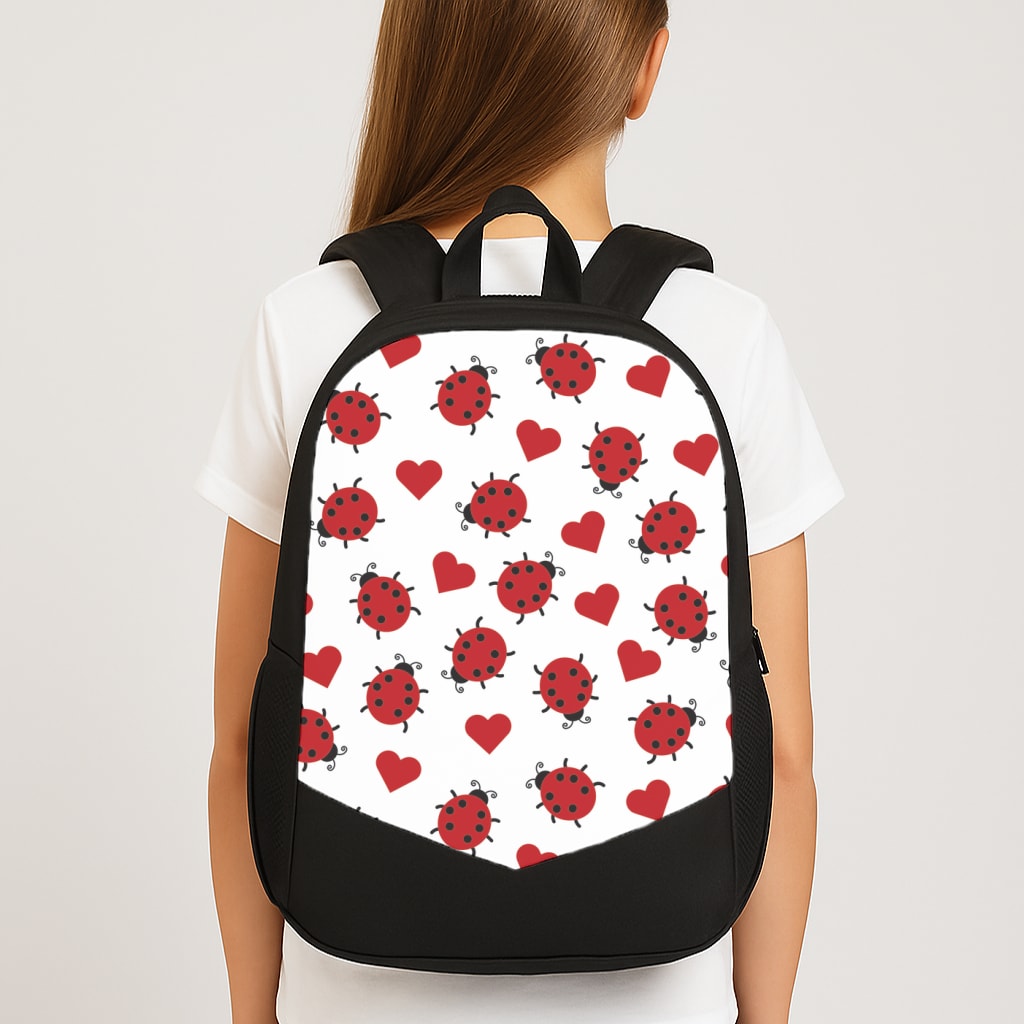 Ladybugs And Hearts Pattern Large School Bag
