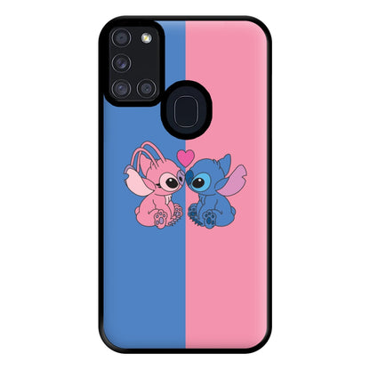 Angel And Blue Alien - Pink Alien Phone Case for Galaxy A21s