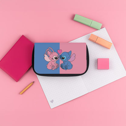 Angel And Blue Alien - Pink Alien Pencil Case