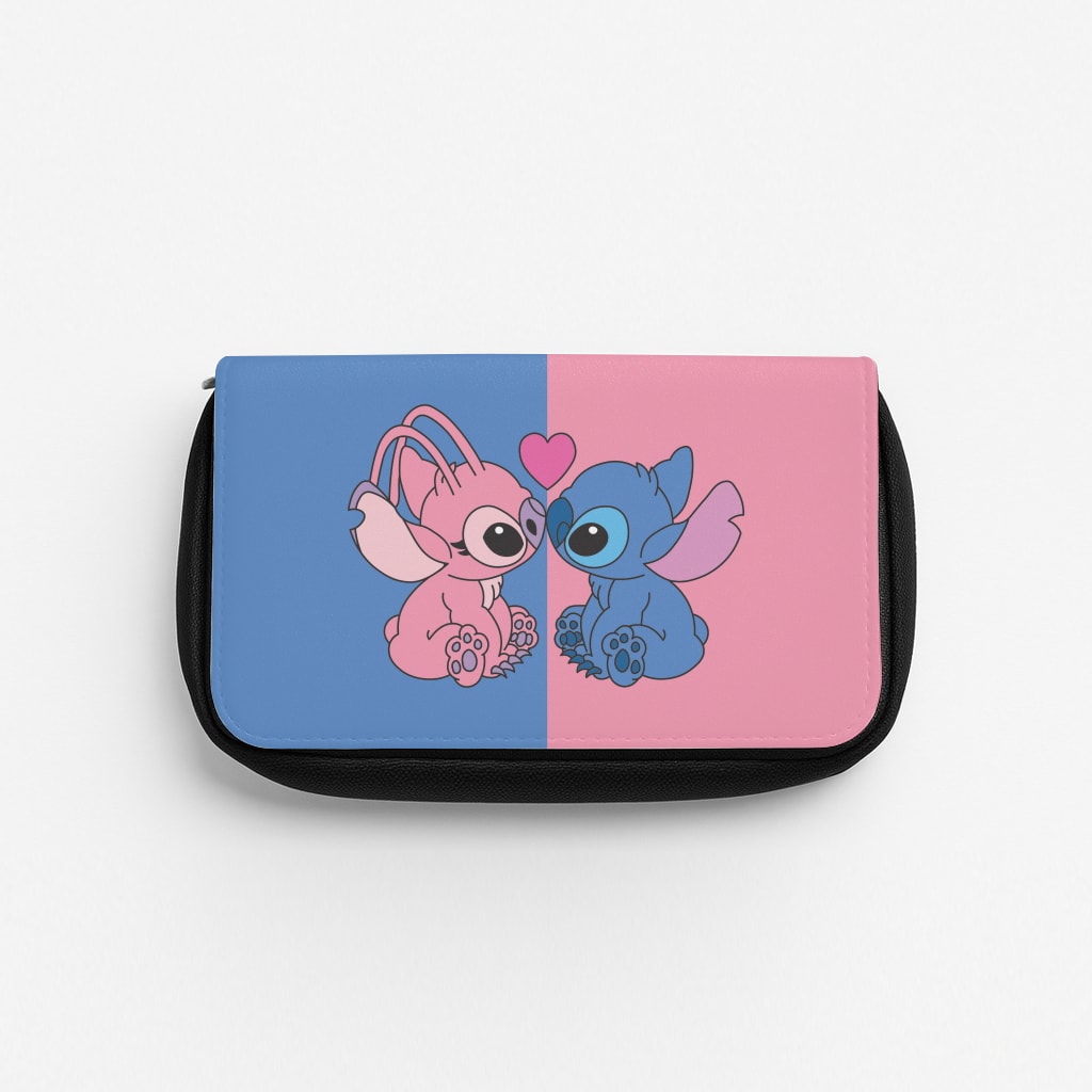 Angel And Blue Alien - Pink Alien Pencil Case
