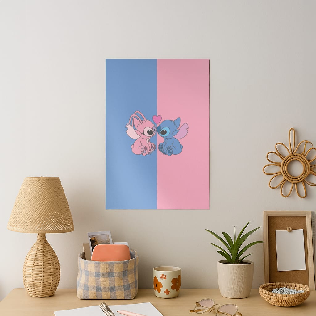 Angel And Blue Alien - Pink Alien Art Print