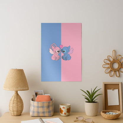 Angel And Blue Alien - Pink Alien Art Print