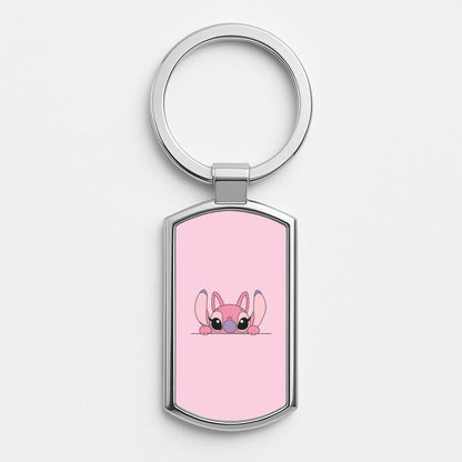 Angel Leaning - Pink Alien Silver Keyring