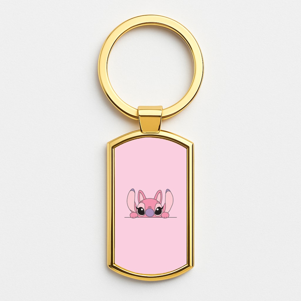Angel Leaning - Pink Alien Gold Keyring