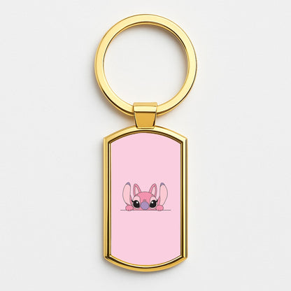 Angel Leaning - Pink Alien Gold Keyring