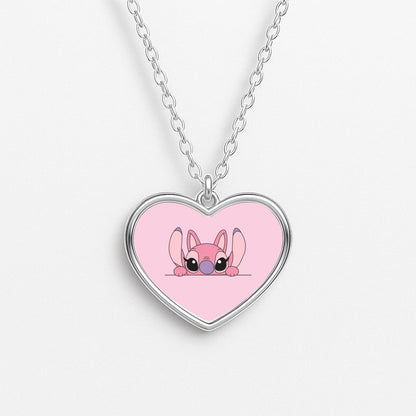 Angel Leaning - Pink Alien Heart Necklace
