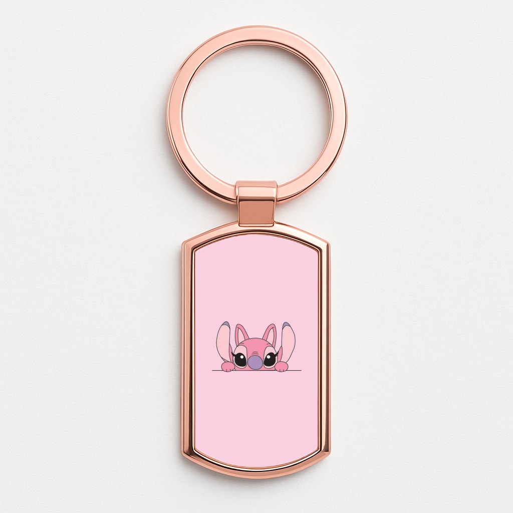 Angel Leaning - Pink Alien Rose Gold Keyring