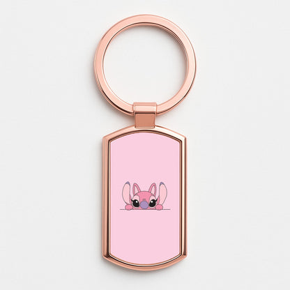 Angel Leaning - Pink Alien Rose Gold Keyring